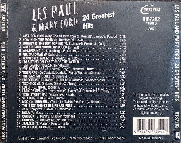 R-8823247-1657029888-5394.jpg Les Paul & Mary Ford - 24 Greatest Hits (CD) - Afbeelding 2